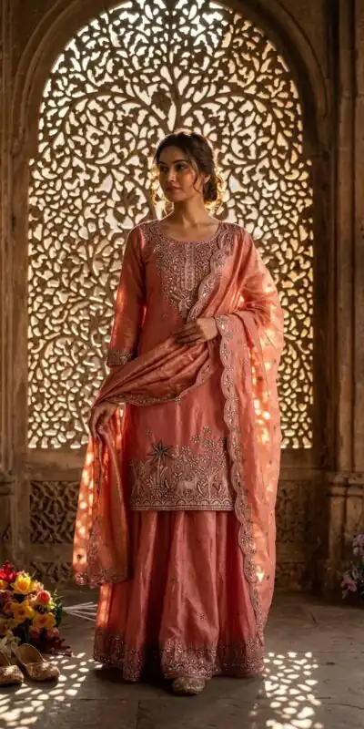Super Peach Fendy Silk Sequins Work Salwar Suit