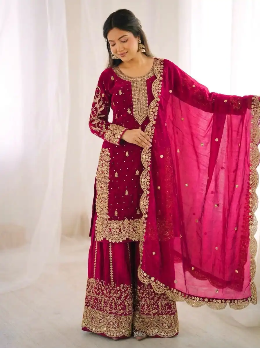 Super Pink Fendy Silk Embroidery Work Salwar Suit - Image 2
