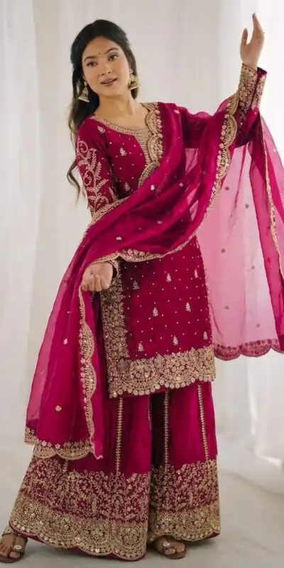 Super Pink Fendy Silk Embroidery Work Salwar Suit