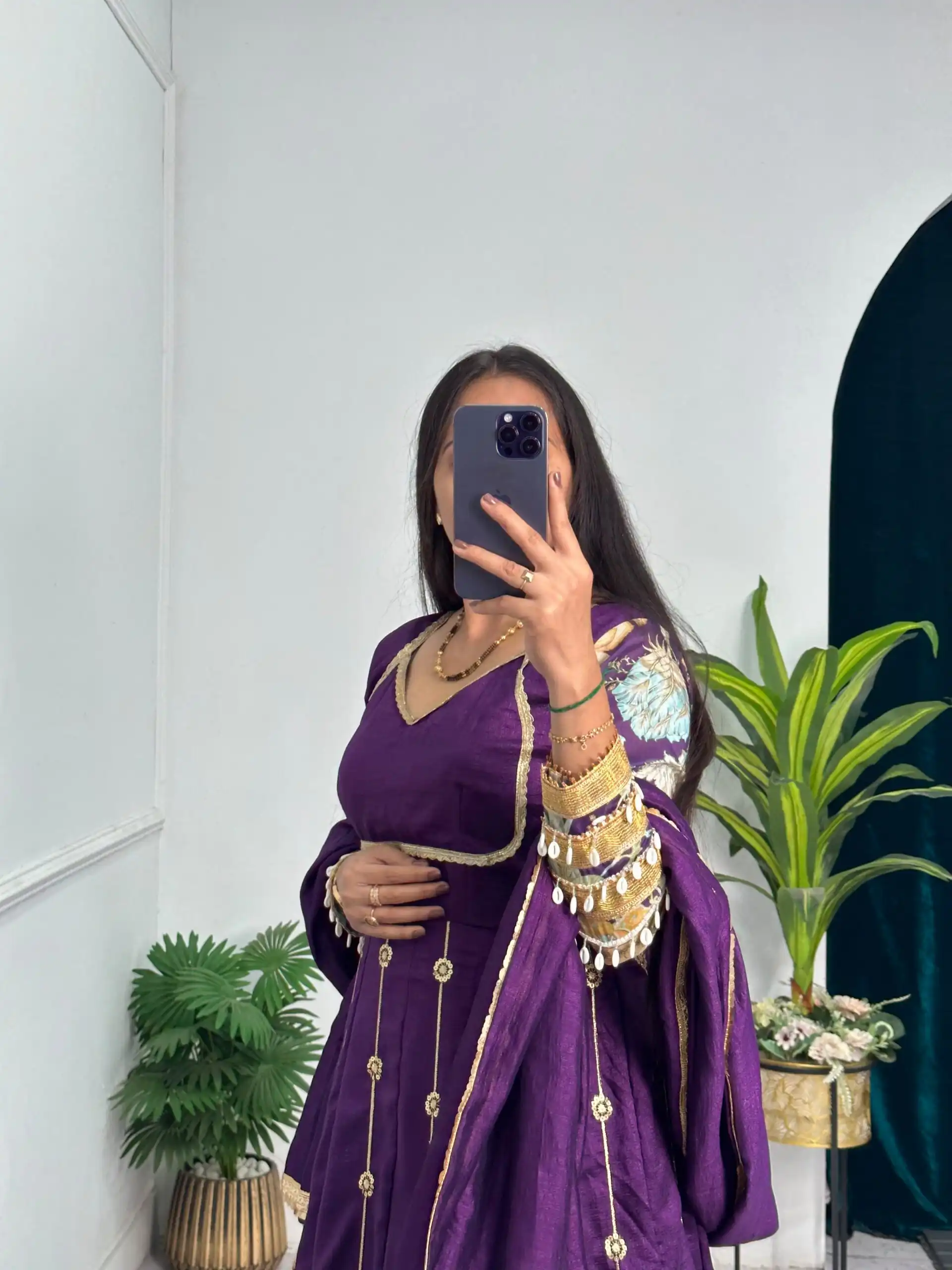 Super Purple Blooming Vichitra Embroidery Zari Work Gown - Image 9