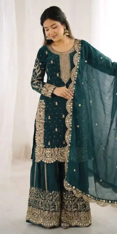 Alternative view of Super Teal Fendy Silk Embroider Work Salwar Suit