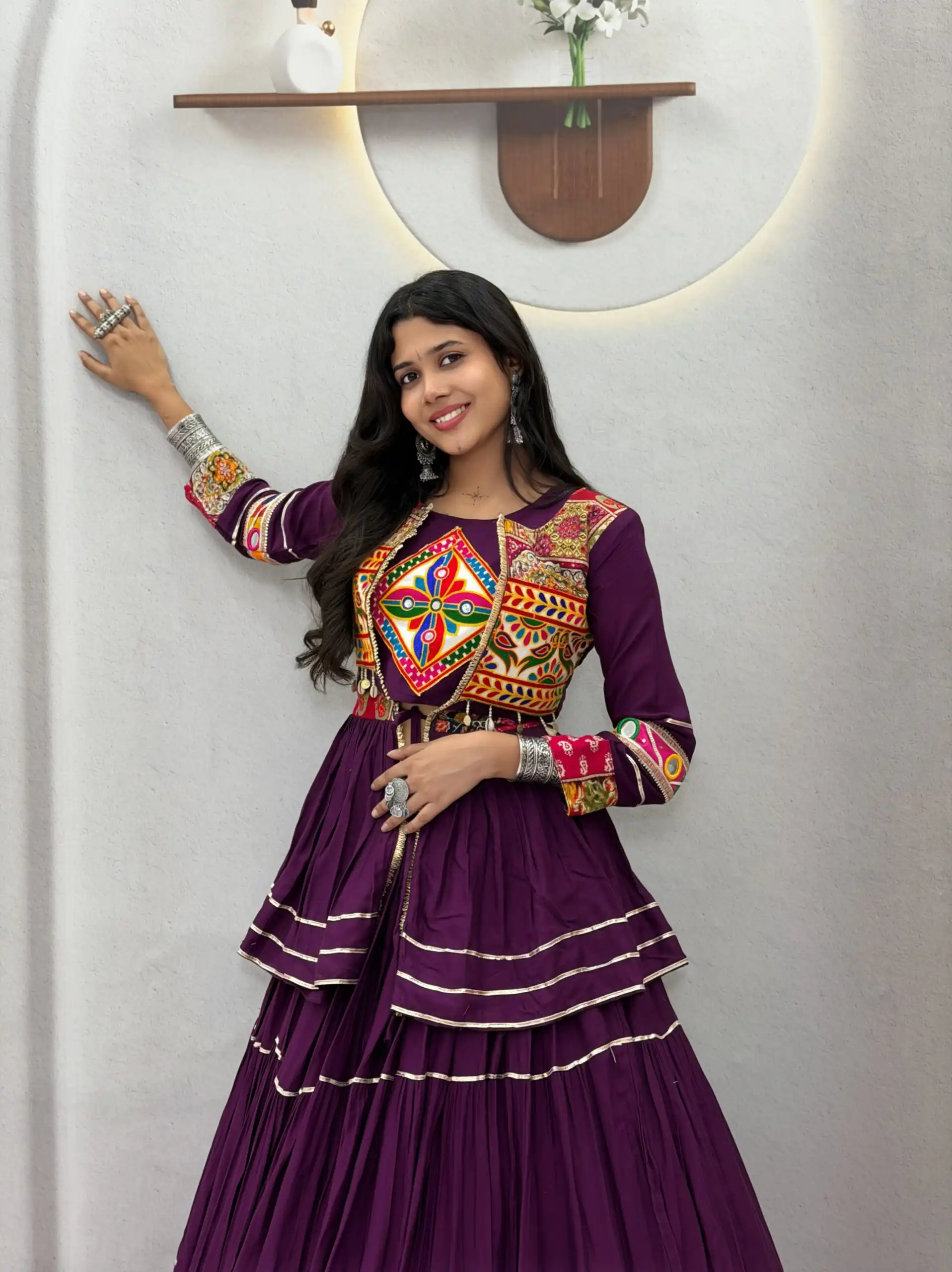 Super Wine Pure Cotton Mirror Gamthi Work Lehenga Choli