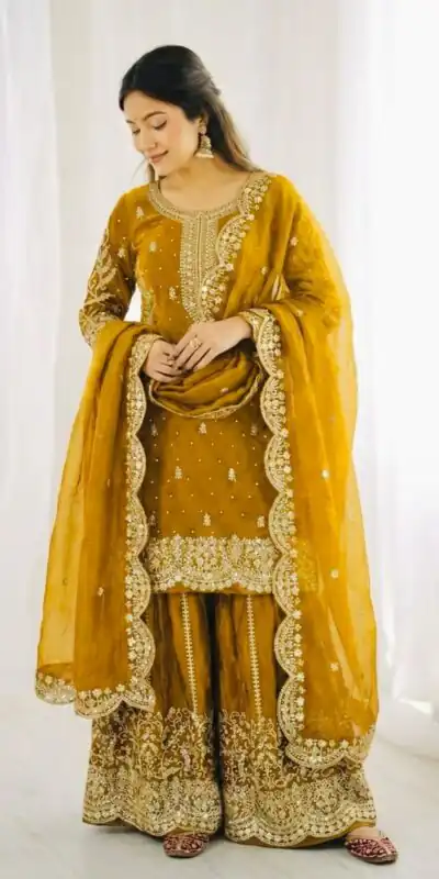 Alternative view of Super Yellow Fendy Silk Embroidery Work Salwar Suit
