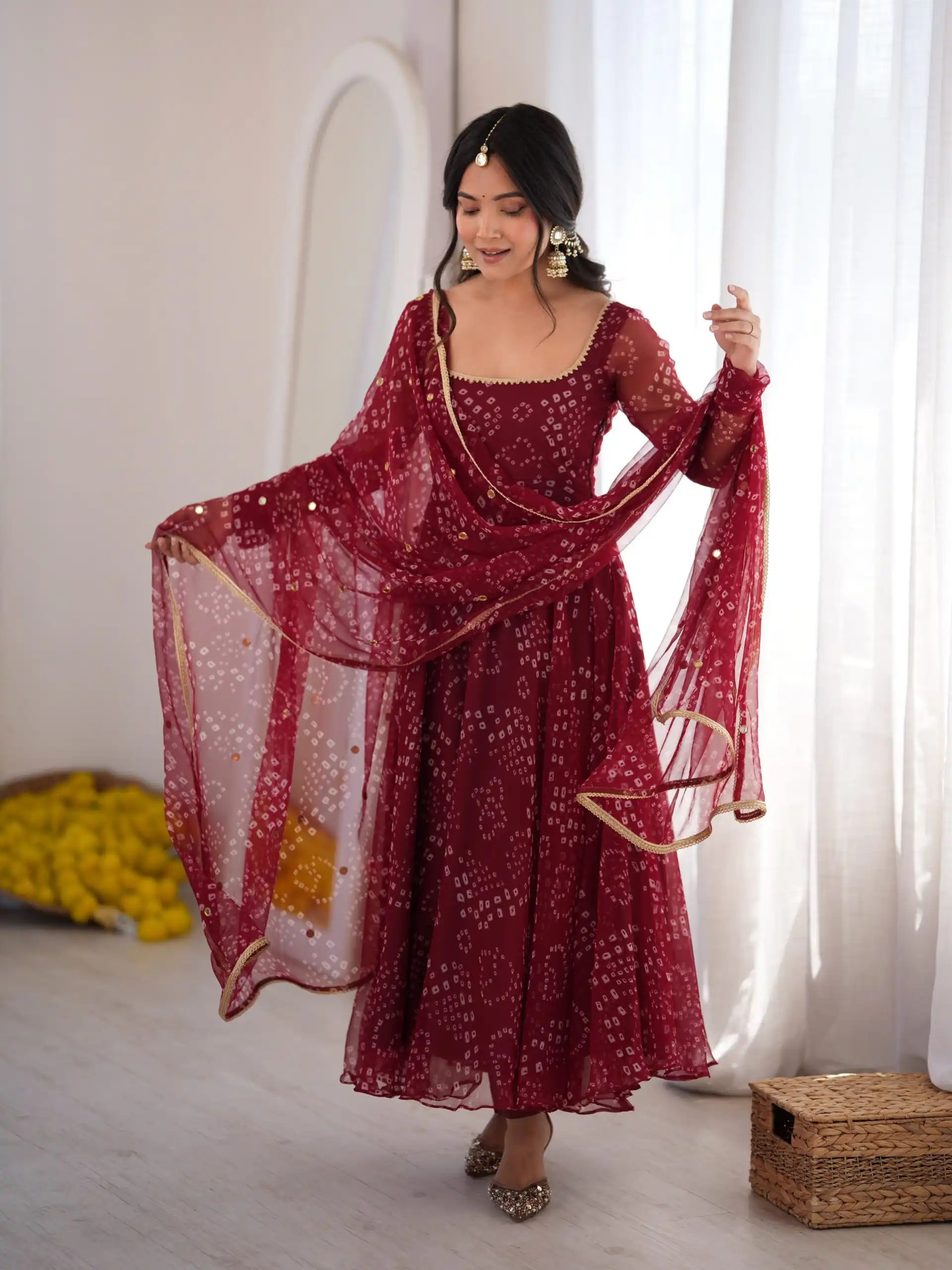 Trendy Maroon Faux Georgette Digital Print Work Anarkali Suit - Image 4