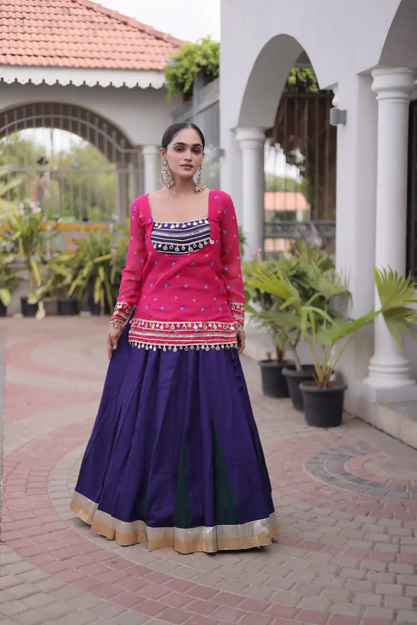 Trendy Pink Rayon Kutchi Work Lehenga Choli - Image 4