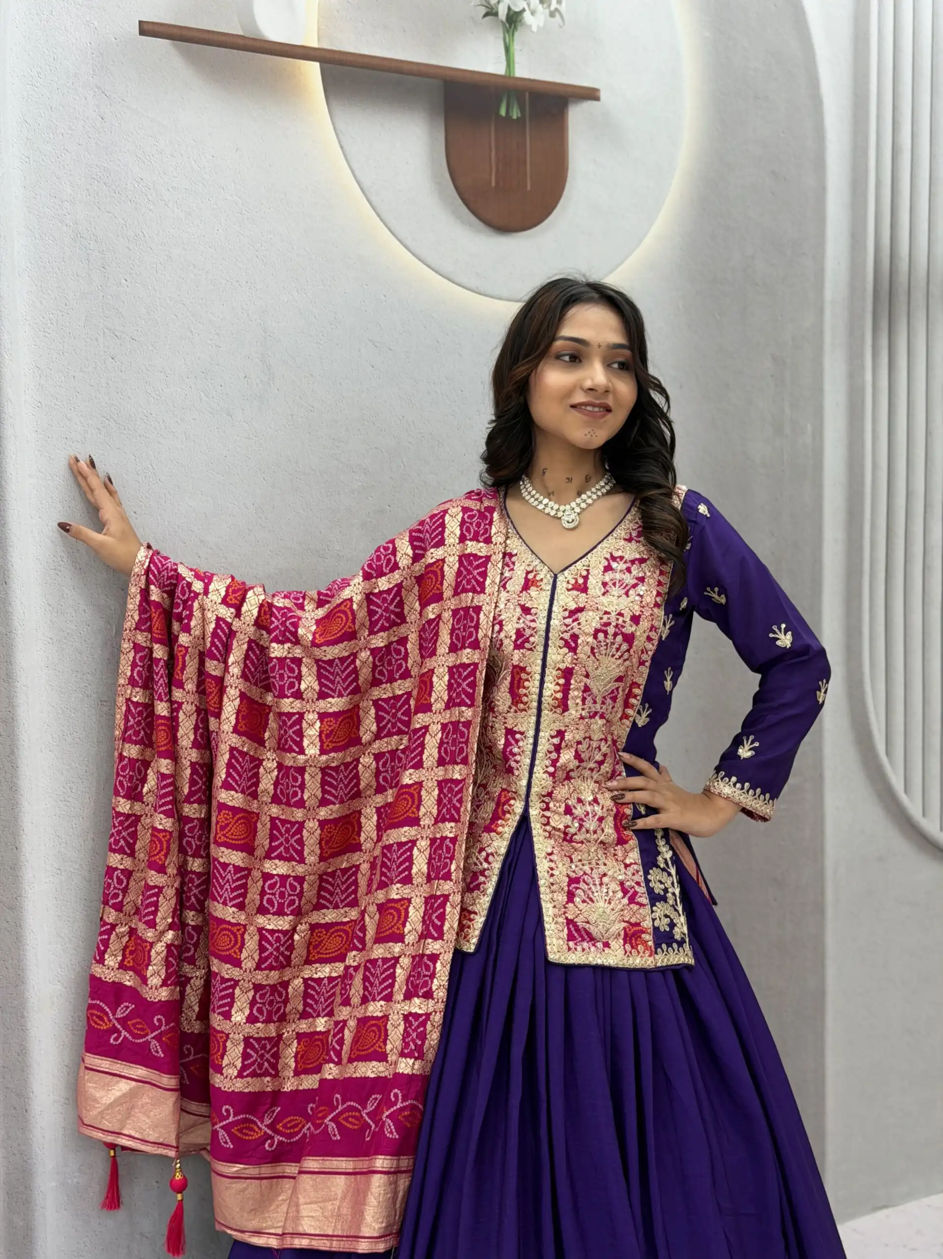 Trendy Purple Chinon Silk Thread Work Lehenga Choli - Image 4