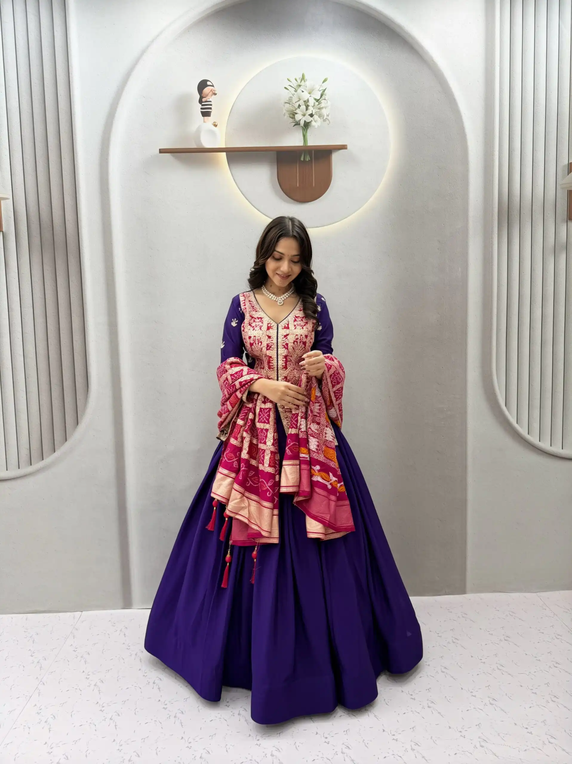 Trendy Purple Chinon Silk Thread Work Lehenga Choli - Image 3