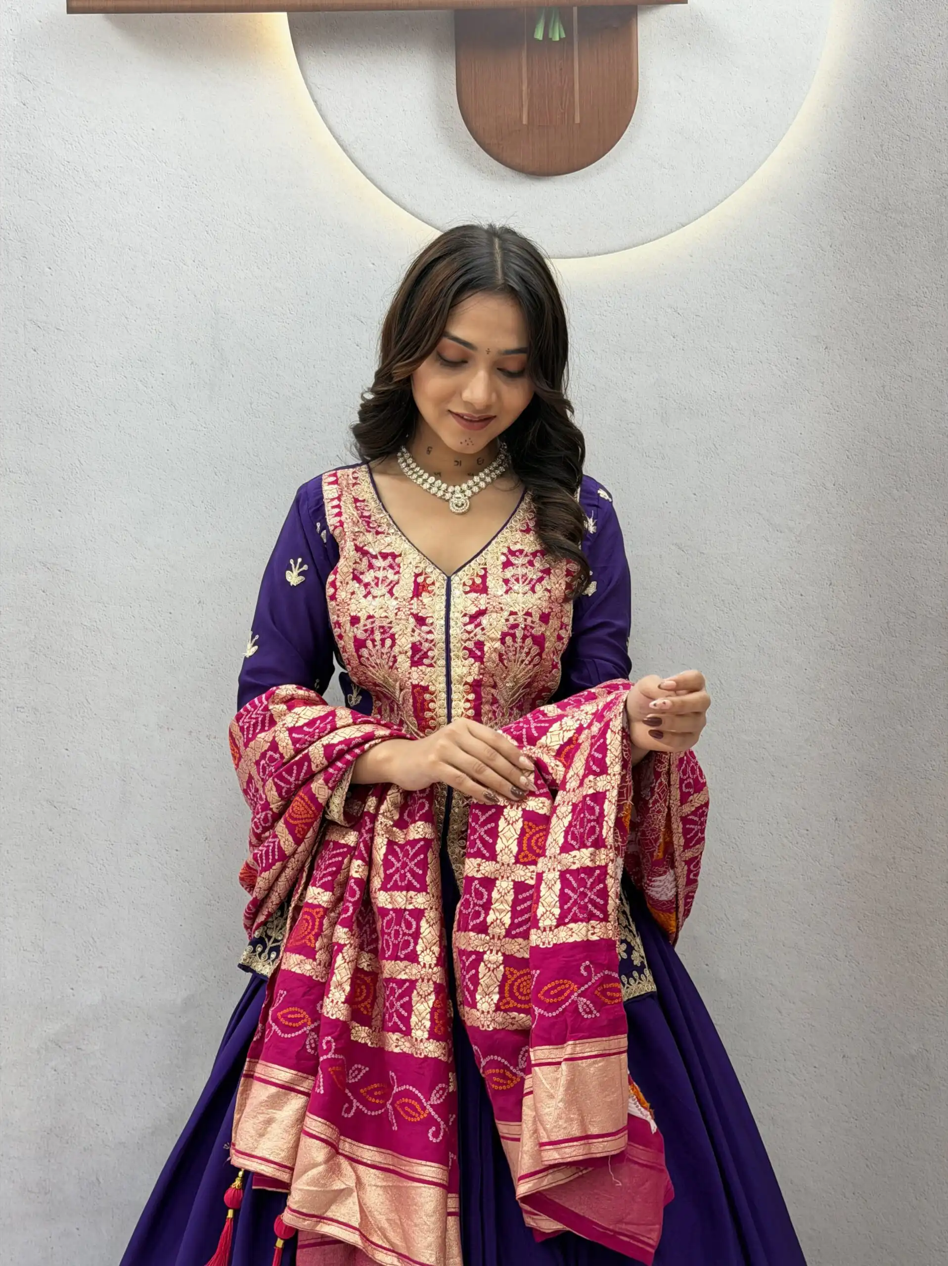 Trendy Purple Chinon Silk Thread Work Lehenga Choli - Image 5