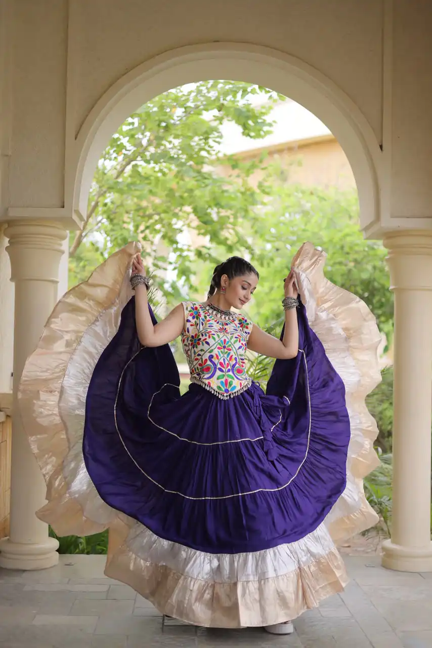 Trendy Purple Rayon Embroider Kutchi Work Lehenga Choli