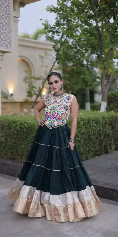 Alternative view of Trendy Teal Rayon Embroider Kutchi Work Lehenga Choli