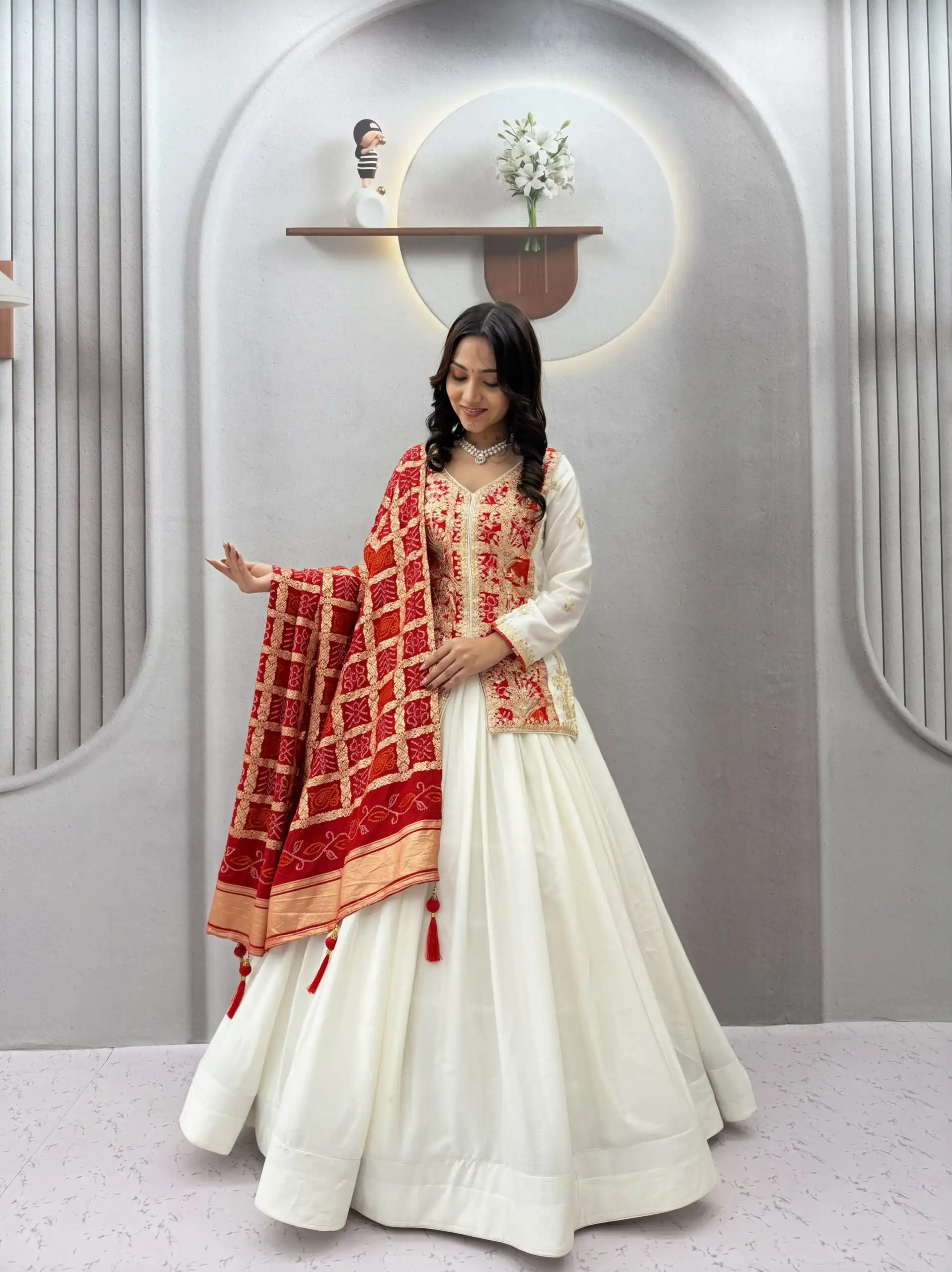 Trendy White Chinon Silk Thread Work Lehenga Choli - Image 5