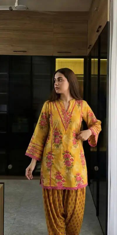 Trendy Yellow Natural Crep Digital Print Salwar Suit