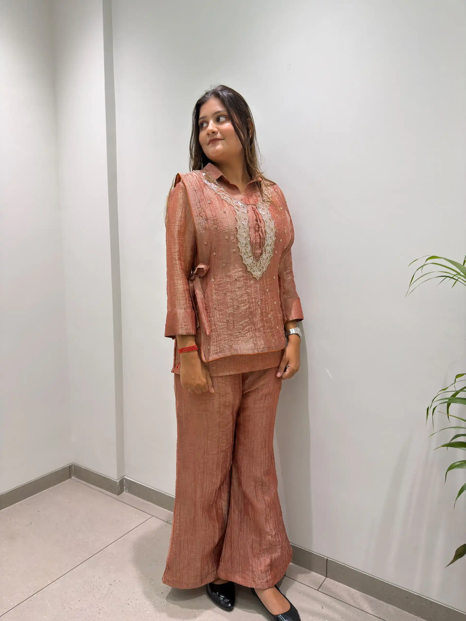 Unique Rust Salsa Silk Hand Work Kurti - Image 6