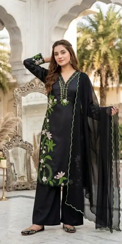 ST 249 Black Roman Silk Salwar Suit with Sequins Work & Embroidery Work. Available at ₹2099 only. Delivery 4-6 Working Days. Shop now. | Jump Suits, Salwar suit, Designer Suits, Casual Suits, Creative suits, Palazzo Suits, Party Wear Suits, Patiala Suits, Straight Suits