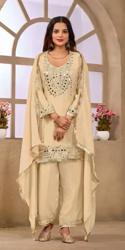FC 102 Cream Chinon Silk Salwar Suit Perfect for Wedding, Party, Ganesh Chaturthi, Baby Shower, Makar Sankranti – . Affordable Price ₹2949. Delivery | Jump Suits, Salwar suit, Designer Suits, Casual Suits, Creative suits, Palazzo Suits, Party Wear Suits, Patiala Suits, Straight Suits