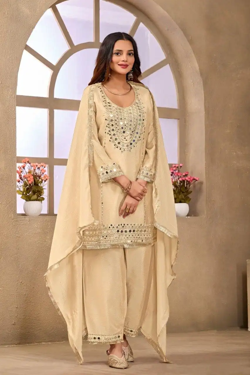 FC 102 Cream Chinon Silk Salwar Suit Perfect for Wedding, Party, Ganesh Chaturthi, Baby Shower, Makar Sankranti – . Affordable Price ₹2949. Delivery | Jump Suits, Salwar suit, Designer Suits, Casual Suits, Creative suits, Palazzo Suits, Party Wear Suits, Patiala Suits, Straight Suits