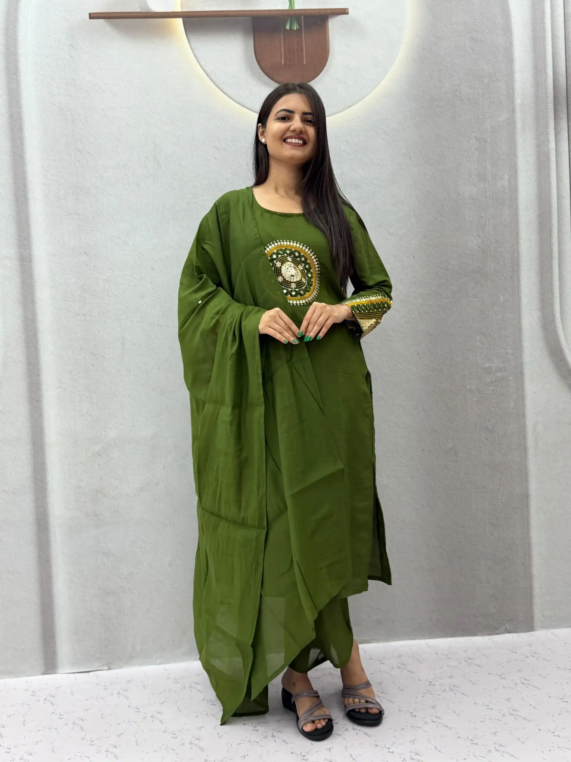 PC 598 Green Roman Silk Salwar Suit with Sequins Work & Embroidery Work. Available at ₹2099 only. Delivery 4-6 Working Days. Shop now. | Jump Suits, Salwar suit, Designer Suits, Casual Suits, Creative suits, Palazzo Suits, Party Wear Suits, Patiala Suits, Straight Suits