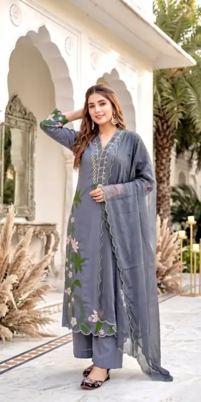 ST 249 Grey Roman Silk Salwar Suit with Sequins Work & Embroidery Work. Available at ₹2099 only. Delivery 4-6 Working Days. Shop now. | Jump Suits, Salwar suit, Designer Suits, Casual Suits, Creative suits, Palazzo Suits, Party Wear Suits, Patiala Suits, Straight Suits