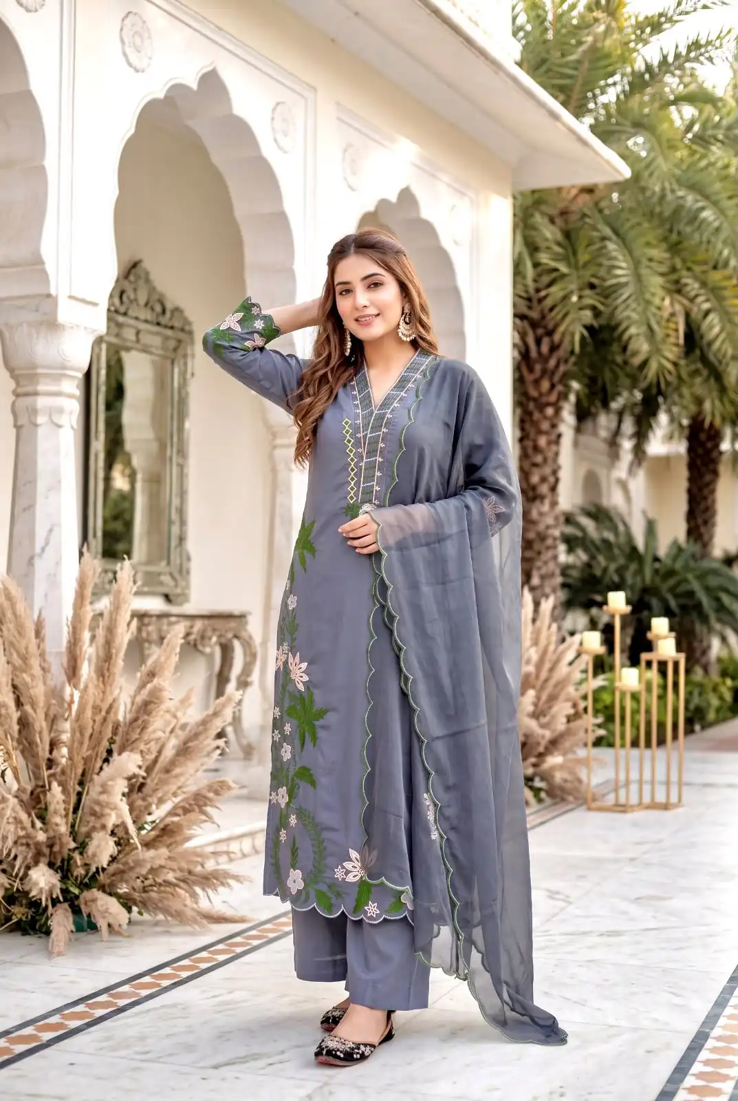 ST 249 Grey Roman Silk Salwar Suit with Sequins Work & Embroidery Work. Available at ₹2099 only. Delivery 4-6 Working Days. Shop now. | Jump Suits, Salwar suit, Designer Suits, Casual Suits, Creative suits, Palazzo Suits, Party Wear Suits, Patiala Suits, Straight Suits