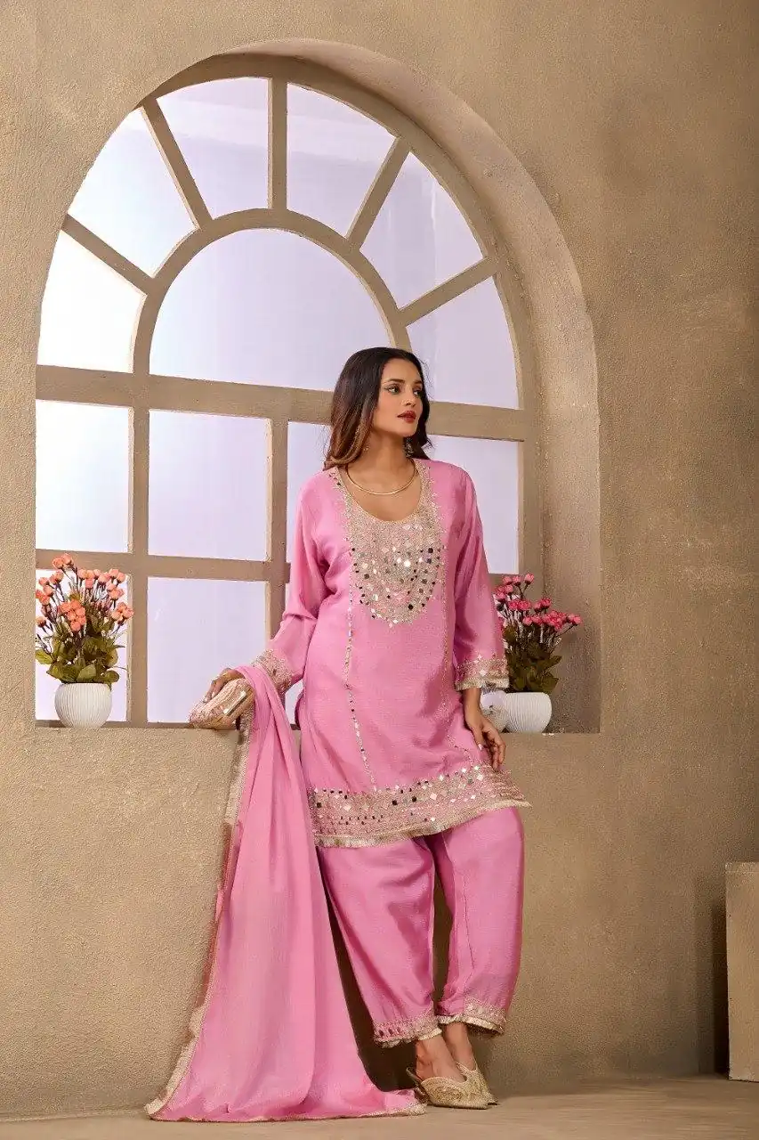 FC 102 Pink Chinon Silk Salwar Suit Perfect for Wedding, Party, Ganesh Chaturthi, Baby Shower, Makar Sankranti – . Affordable Price ₹2949. Delivery | Jump Suits, Salwar suit, Designer Suits, Casual Suits, Creative suits, Palazzo Suits, Party Wear Suits, Patiala Suits, Straight Suits