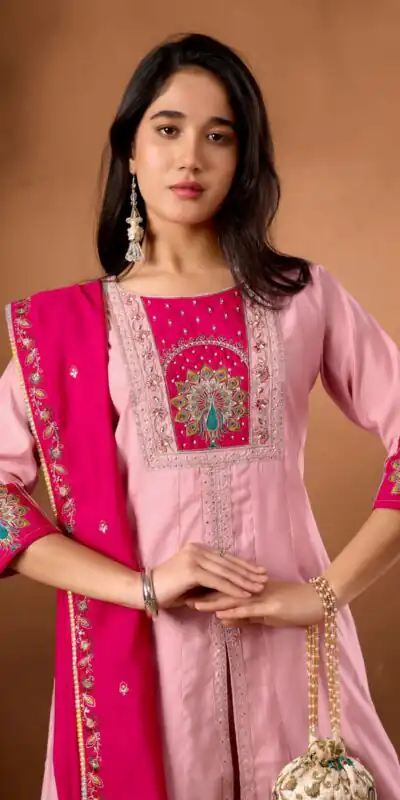 DIVA 150 Pink Silk Salwar Suit with Sequins Work & Embroidery Work. Available at ₹2449 only. Delivery 4-6 Working Days. Shop now. | Jump Suits, Salwar suit, Designer Suits, Casual Suits, Creative suits, Palazzo Suits, Party Wear Suits, Patiala Suits, Straight Suits