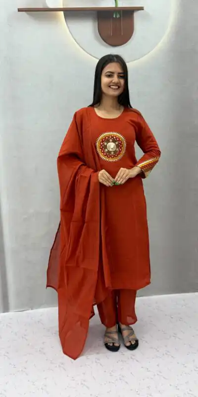 PC 598 Rust Roman Silk Salwar Suit with Sequins Work & Embroidery Work. Available at ₹2099 only. Delivery 4-6 Working Days. Shop now. | Jump Suits, Salwar suit, Designer Suits, Casual Suits, Creative suits, Palazzo Suits, Party Wear Suits, Patiala Suits, Straight Suits