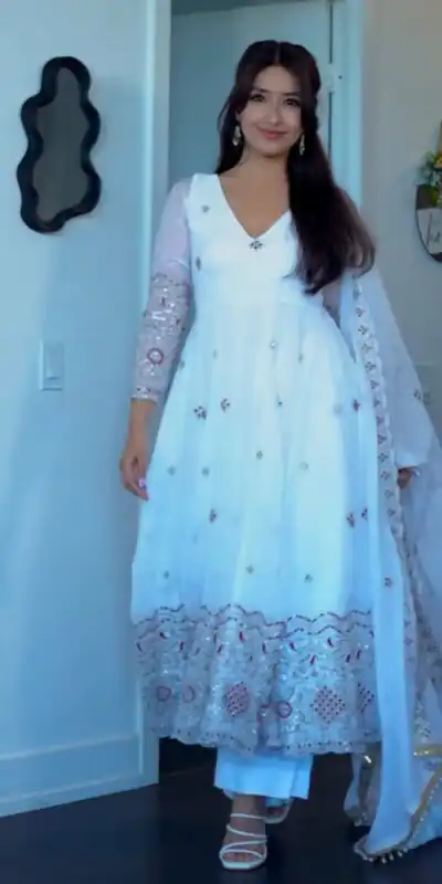 ST 1196 White Color Fendy Satin Gown with Lace Work & Embroidery Work. Get it for ₹2699. Delivery 4-6 Working Days. Shop now. | Gowns, Bollywood Gowns, Creative Gowns, Designer Gowns, Embroidered Gowns, Party Wear Gowns