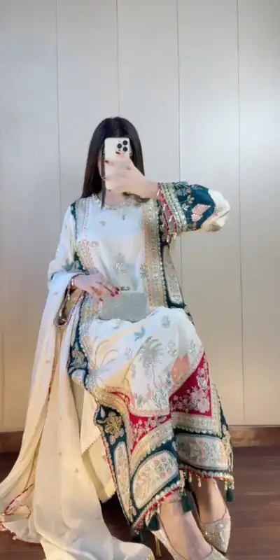 LG 2141 White Star Silk Salwar Suit with Embroidery Work & Sequins Work. Festive Deal ₹2999. Delivery 4-6 Working Days. Shop now. | Jump Suits, Salwar suit, Designer Suits, Casual Suits, Creative suits, Palazzo Suits, Party Wear Suits, Patiala Suits, Straight Suits