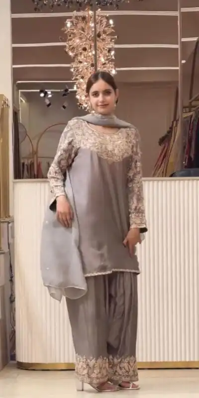 AD 242 Grey Color Chinon Silk Salwar Suit with Embroidery Work. Online Get it for ₹2249. Delivery 4-6 Working Days. Shop now. | Jump Suits, Salwar suit, Designer Suits, Casual Suits, Creative suits, Palazzo Suits, Party Wear Suits, Patiala Suits, Straight Suits