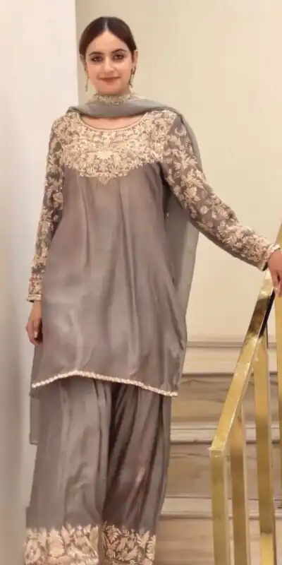 AD 242 Grey Color Chinon Silk Salwar Suit with Embroidery Work. Online Get it for ₹2249. Delivery 4-6 Working Days. Shop now. | Jump Suits, Salwar suit, Designer Suits, Casual Suits, Creative suits, Palazzo Suits, Party Wear Suits, Patiala Suits, Straight Suits