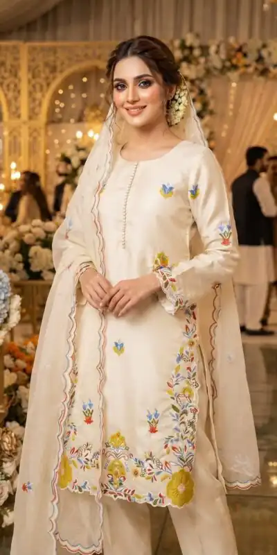 LG 2132 Off Whiten Glass Roman Salwar Suit with Embroidery Work. Introductory Price ₹2349. Delivery 4-6 Working Days. Shop now. | Jump Suits, Salwar suit, Designer Suits, Casual Suits, Creative suits, Palazzo Suits, Party Wear Suits, Patiala Suits, Straight Suits