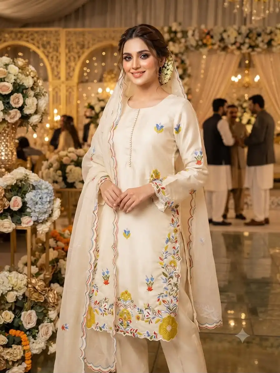 LG 2132 Off Whiten Glass Roman Salwar Suit with Embroidery Work. Introductory Price ₹2349. Delivery 4-6 Working Days. Shop now. | Jump Suits, Salwar suit, Designer Suits, Casual Suits, Creative suits, Palazzo Suits, Party Wear Suits, Patiala Suits, Straight Suits