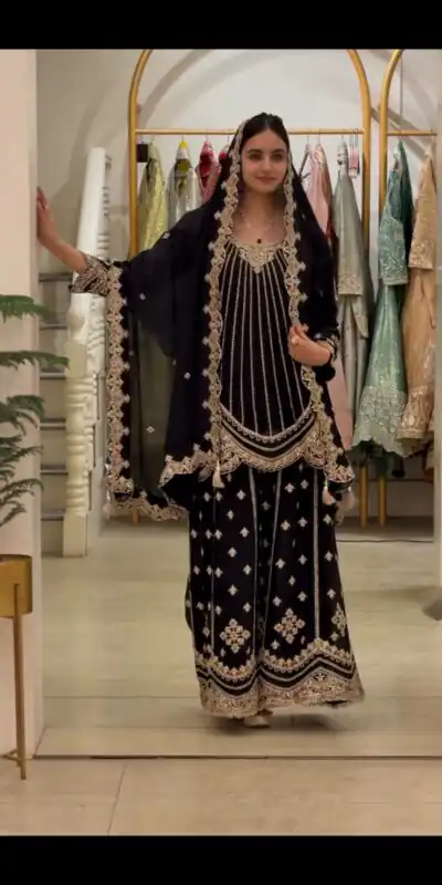VLM 331 Black Faux Georgette Salwar Suit erfect for Wedding, Party, Mehendi, Pongal, Reception – . Available at ₹2449 only. Delivery 4-6 Working Days | Jump Suits, Salwar suit, Designer Suits, Casual Suits, Creative suits, Palazzo Suits, Party Wear Suits, Patiala Suits, Straight Suits