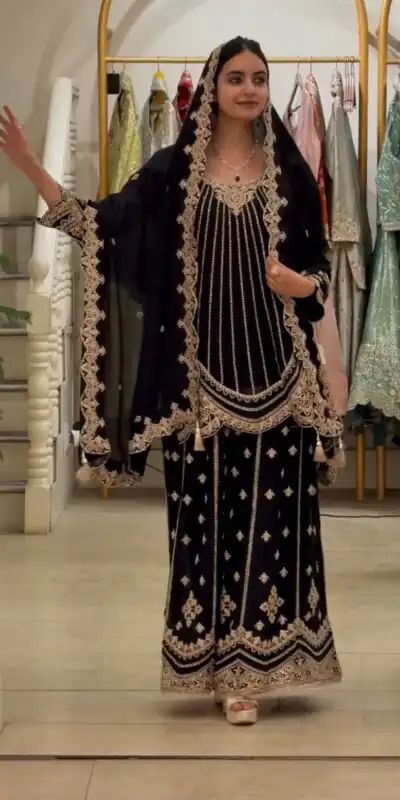 VLM 331 Black Faux Georgette Salwar Suit erfect for Wedding, Party, Mehendi, Pongal, Reception – . Available at ₹2449 only. Delivery 4-6 Working Days | Jump Suits, Salwar suit, Designer Suits, Casual Suits, Creative suits, Palazzo Suits, Party Wear Suits, Patiala Suits, Straight Suits