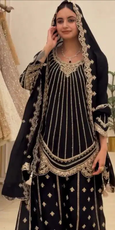 VLM 331 Black Faux Georgette Salwar Suit erfect for Wedding, Party, Mehendi, Pongal, Reception – . Available at ₹2449 only. Delivery 4-6 Working Days | Jump Suits, Salwar suit, Designer Suits, Casual Suits, Creative suits, Palazzo Suits, Party Wear Suits, Patiala Suits, Straight Suits