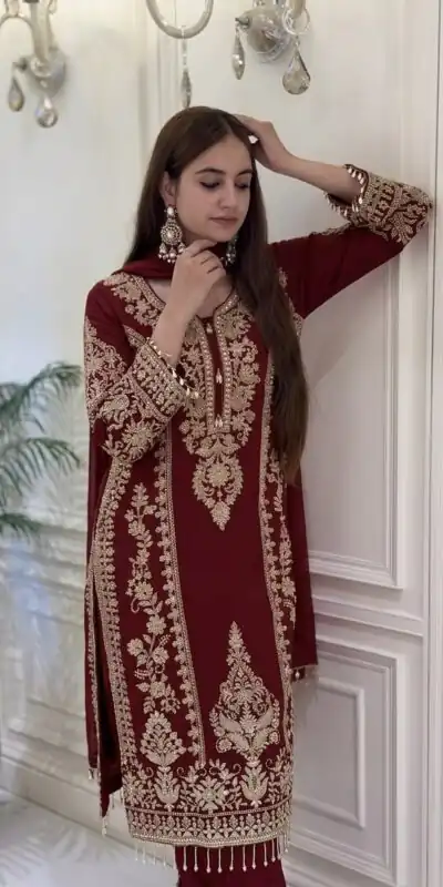 SRK 5365 Maroon Faux Georgette Salwar Suit erfect for Wedding, Party, Mehendi, Pongal, Reception – . Available at ₹2449 only. Delivery 4-6 Working Days | Jump Suits, Salwar suit, Designer Suits, Casual Suits, Creative suits, Palazzo Suits, Party Wear Suits, Patiala Suits, Straight Suits