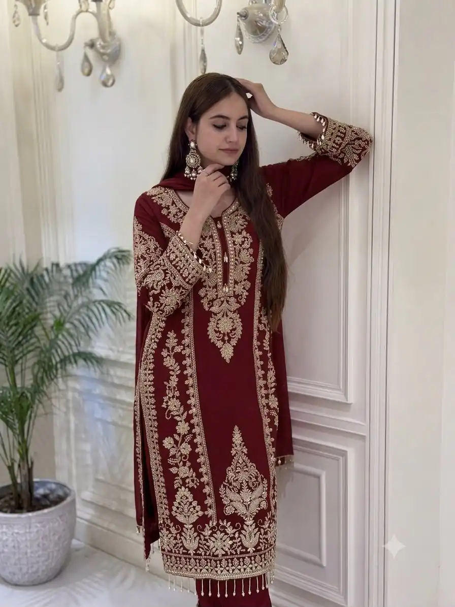 SRK 5365 Maroon Faux Georgette Salwar Suit erfect for Wedding, Party, Mehendi, Pongal, Reception – . Available at ₹2449 only. Delivery 4-6 Working Days | Jump Suits, Salwar suit, Designer Suits, Casual Suits, Creative suits, Palazzo Suits, Party Wear Suits, Patiala Suits, Straight Suits
