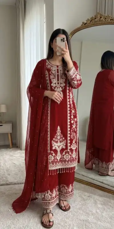 SRK 5365 Maroon Faux Georgette Salwar Suit erfect for Wedding, Party, Mehendi, Pongal, Reception – . Available at ₹2449 only. Delivery 4-6 Working Days | Jump Suits, Salwar suit, Designer Suits, Casual Suits, Creative suits, Palazzo Suits, Party Wear Suits, Patiala Suits, Straight Suits