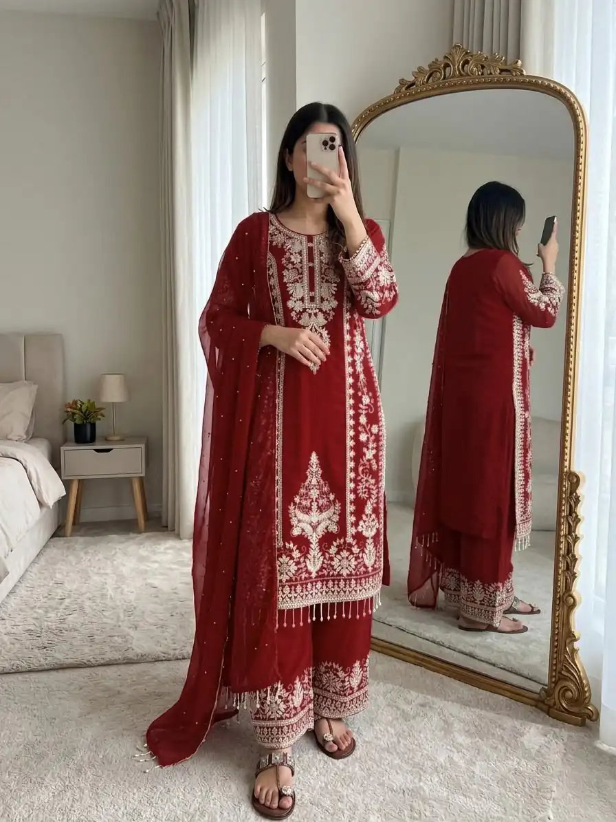 SRK 5365 Maroon Faux Georgette Salwar Suit erfect for Wedding, Party, Mehendi, Pongal, Reception – . Available at ₹2449 only. Delivery 4-6 Working Days | Jump Suits, Salwar suit, Designer Suits, Casual Suits, Creative suits, Palazzo Suits, Party Wear Suits, Patiala Suits, Straight Suits