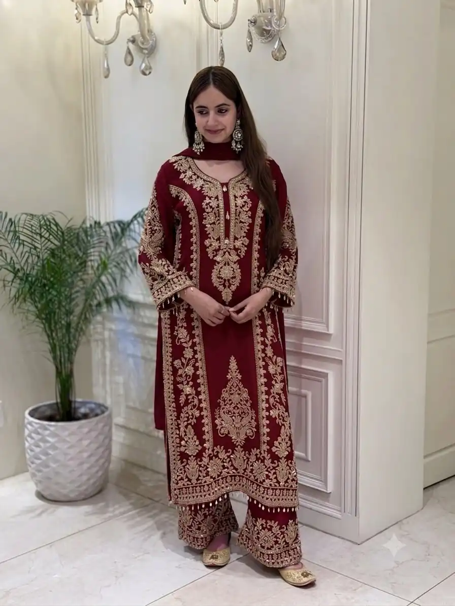 SRK 5365 Maroon Faux Georgette Salwar Suit erfect for Wedding, Party, Mehendi, Pongal, Reception – . Available at ₹2449 only. Delivery 4-6 Working Days | Jump Suits, Salwar suit, Designer Suits, Casual Suits, Creative suits, Palazzo Suits, Party Wear Suits, Patiala Suits, Straight Suits