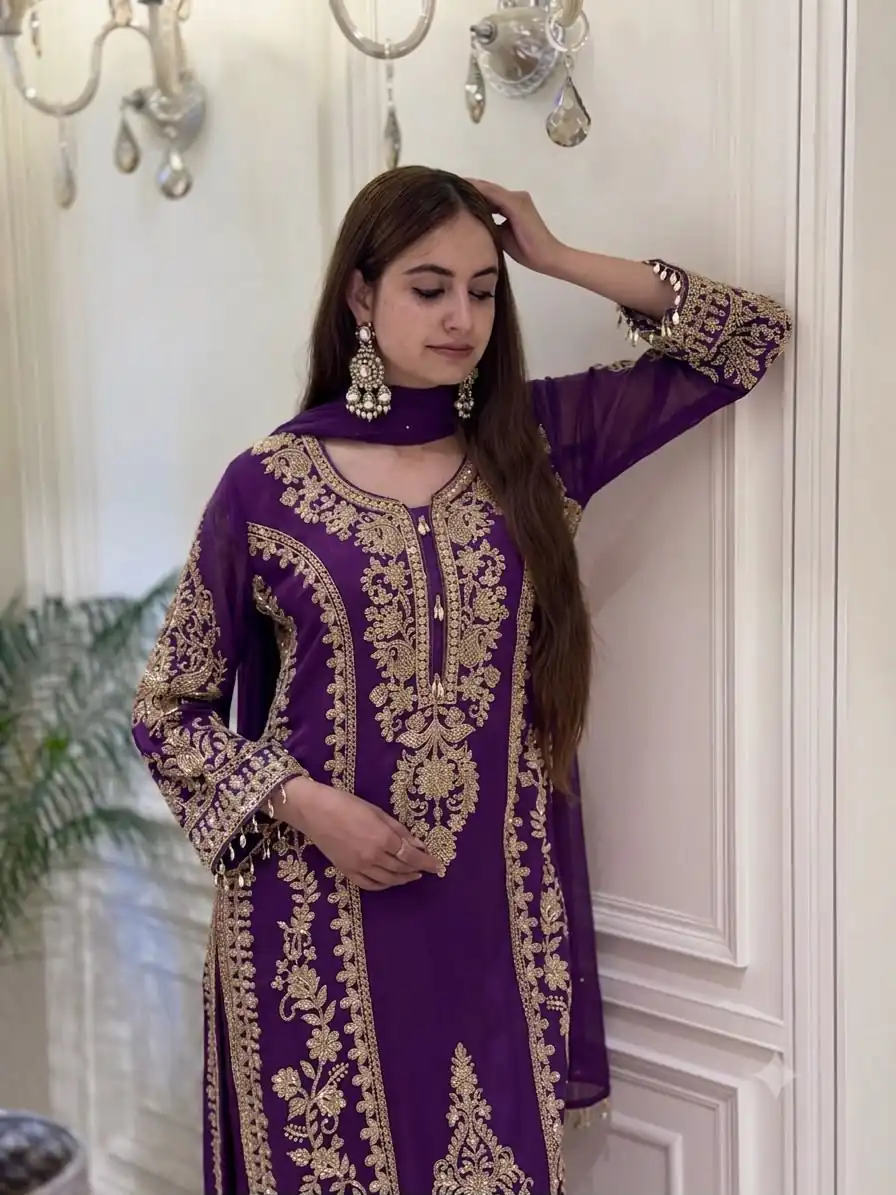 SRK 5365 Purple Faux Georgette Salwar Suit erfect for Wedding, Party, Mehendi, Pongal, Reception – . Available at ₹2449 only. Delivery 4-6 Working Days | Jump Suits, Salwar suit, Designer Suits, Casual Suits, Creative suits, Palazzo Suits, Party Wear Suits, Patiala Suits, Straight Suits
