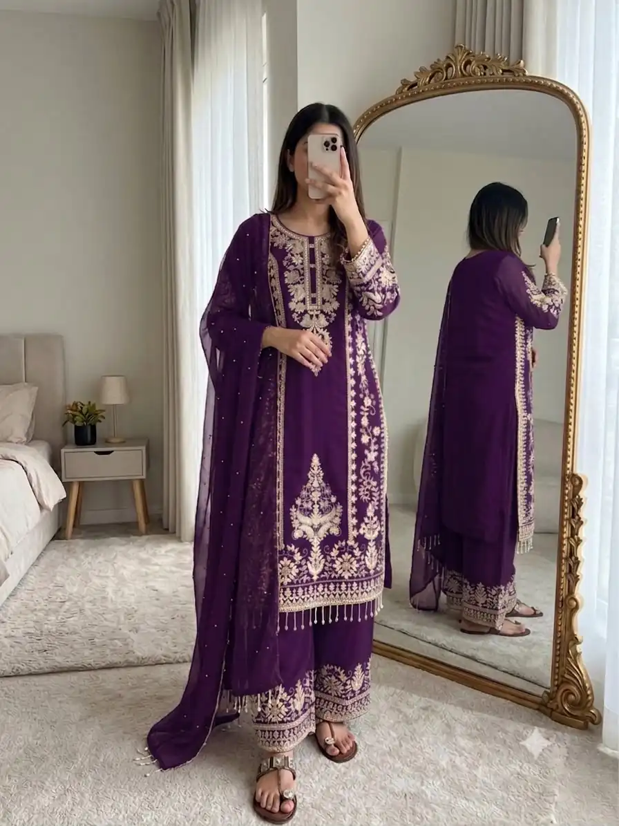 SRK 5365 Purple Faux Georgette Salwar Suit erfect for Wedding, Party, Mehendi, Pongal, Reception – . Available at ₹2449 only. Delivery 4-6 Working Days | Jump Suits, Salwar suit, Designer Suits, Casual Suits, Creative suits, Palazzo Suits, Party Wear Suits, Patiala Suits, Straight Suits