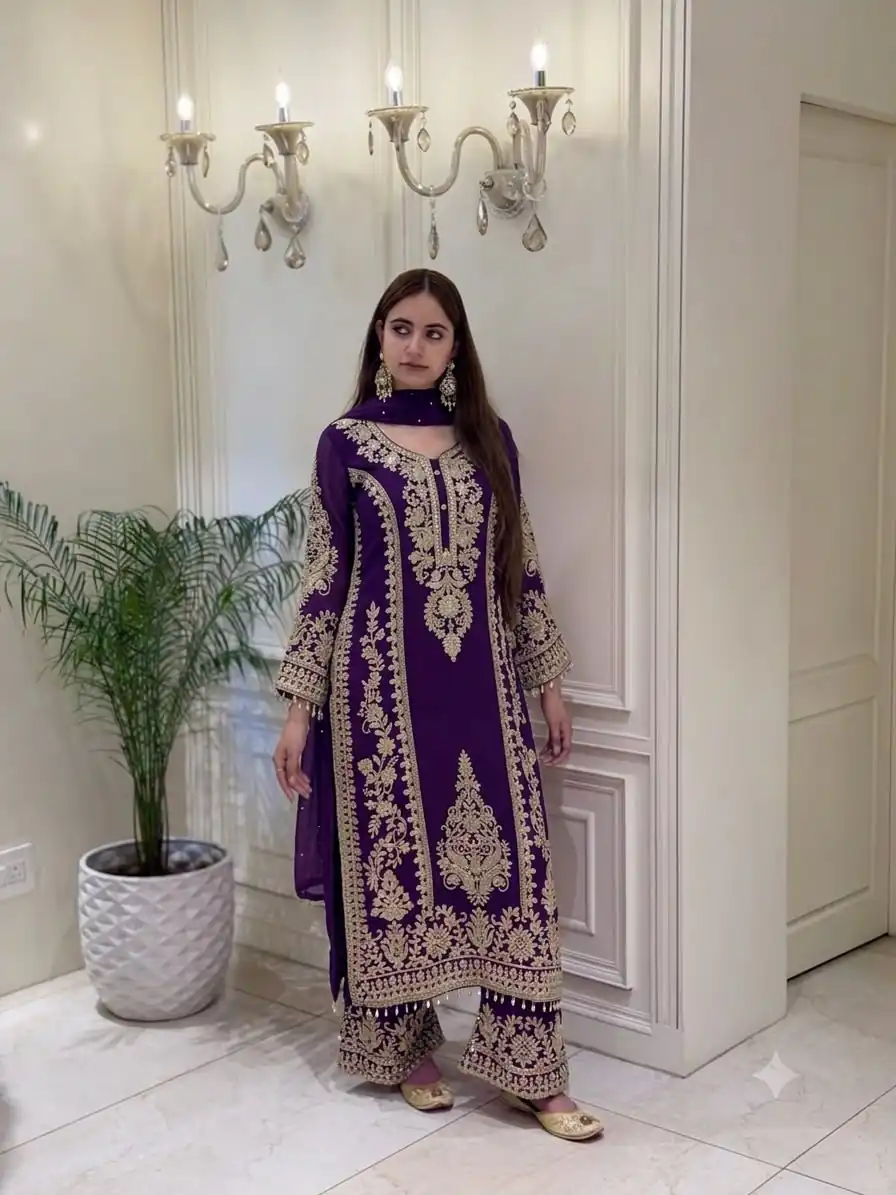 SRK 5365 Purple Faux Georgette Salwar Suit erfect for Wedding, Party, Mehendi, Pongal, Reception – . Available at ₹2449 only. Delivery 4-6 Working Days | Jump Suits, Salwar suit, Designer Suits, Casual Suits, Creative suits, Palazzo Suits, Party Wear Suits, Patiala Suits, Straight Suits