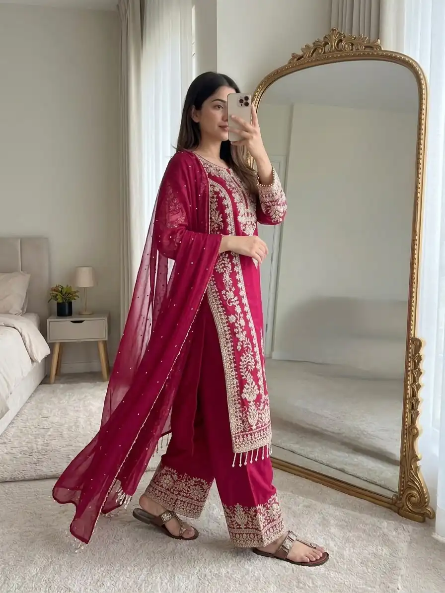 SRK 5365 Red Faux Georgette Salwar Suit erfect for Wedding, Party, Mehendi, Pongal, Reception – . Available at ₹2449 only. Delivery 4-6 Working Days | Jump Suits, Salwar suit, Designer Suits, Casual Suits, Creative suits, Palazzo Suits, Party Wear Suits, Patiala Suits, Straight Suits
