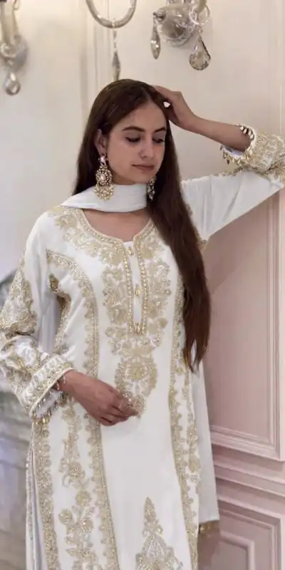 SRK 5365 White Faux Georgette Salwar Suit erfect for Wedding, Party, Mehendi, Pongal, Reception – . Available at ₹2449 only. Delivery 4-6 Working Days | Jump Suits, Salwar suit, Designer Suits, Casual Suits, Creative suits, Palazzo Suits, Party Wear Suits, Patiala Suits, Straight Suits