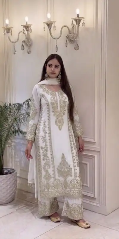 SRK 5365 White Faux Georgette Salwar Suit erfect for Wedding, Party, Mehendi, Pongal, Reception – . Available at ₹2449 only. Delivery 4-6 Working Days | Jump Suits, Salwar suit, Designer Suits, Casual Suits, Creative suits, Palazzo Suits, Party Wear Suits, Patiala Suits, Straight Suits