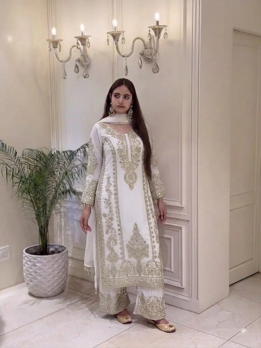 SRK 5365 White Faux Georgette Salwar Suit erfect for Wedding, Party, Mehendi, Pongal, Reception – . Available at ₹2449 only. Delivery 4-6 Working Days | Jump Suits, Salwar suit, Designer Suits, Casual Suits, Creative suits, Palazzo Suits, Party Wear Suits, Patiala Suits, Straight Suits