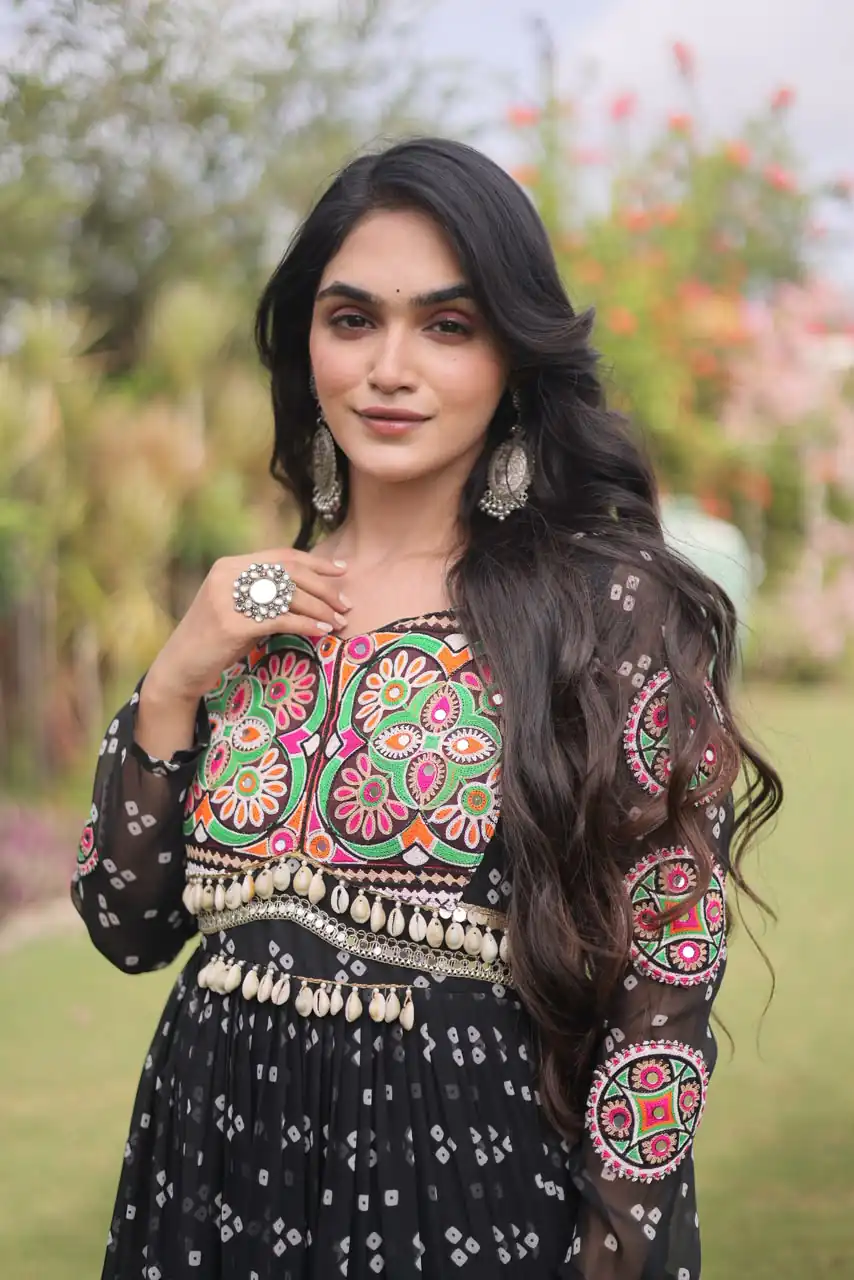 KA 1268 Black in Colour Faux Georgette Bandhani Print Work Gown. Available at ₹2119 only. Delivery 4-6 Working Days. Shop now. | Gowns, Bollywood Gowns, Creative Gowns, Designer Gowns, Embroidered Gowns, Party Wear Gowns