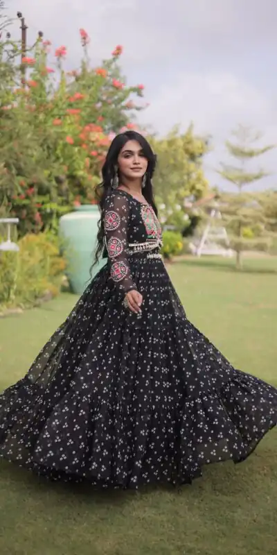 KA 1268 Black in Colour Faux Georgette Bandhani Print Work Gown. Available at ₹2119 only. Delivery 4-6 Working Days. Shop now. | Gowns, Bollywood Gowns, Creative Gowns, Designer Gowns, Embroidered Gowns, Party Wear Gowns