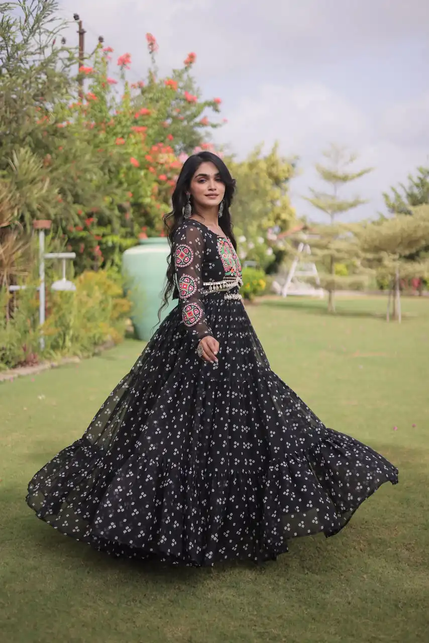 KA 1268 Black in Colour Faux Georgette Bandhani Print Work Gown. Available at ₹2119 only. Delivery 4-6 Working Days. Shop now. | Gowns, Bollywood Gowns, Creative Gowns, Designer Gowns, Embroidered Gowns, Party Wear Gowns